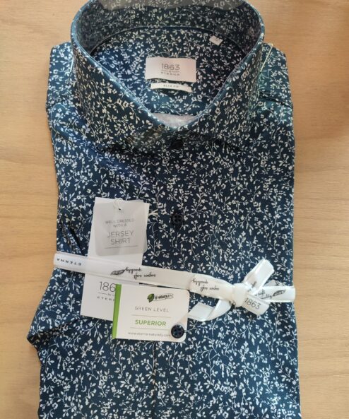Eterna Slim Fit jersey férfiing sötétkék mintás rövid ujjú