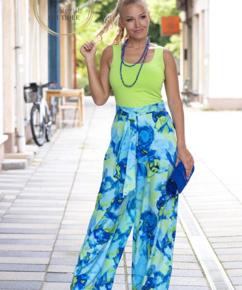 Mystic Day Rita kék-zöld mintás nadrág