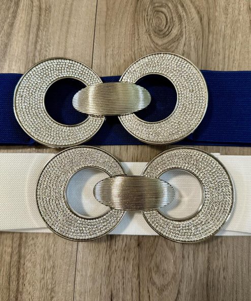 Ezüst nagy csatos széles gumis öv (kék, fehér)