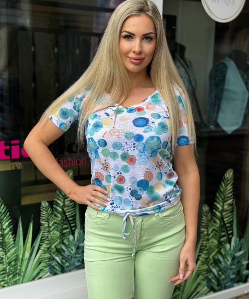 Livello Színes mintás V-nyakú megkötős aljú felső