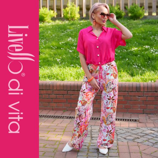 Livello Pink rövidujjú, galléros, gombos megkötős blúz - Image 2