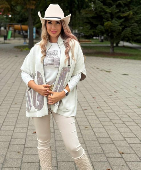 Alternative view of Monari bézs-krém kifordítható kardigán