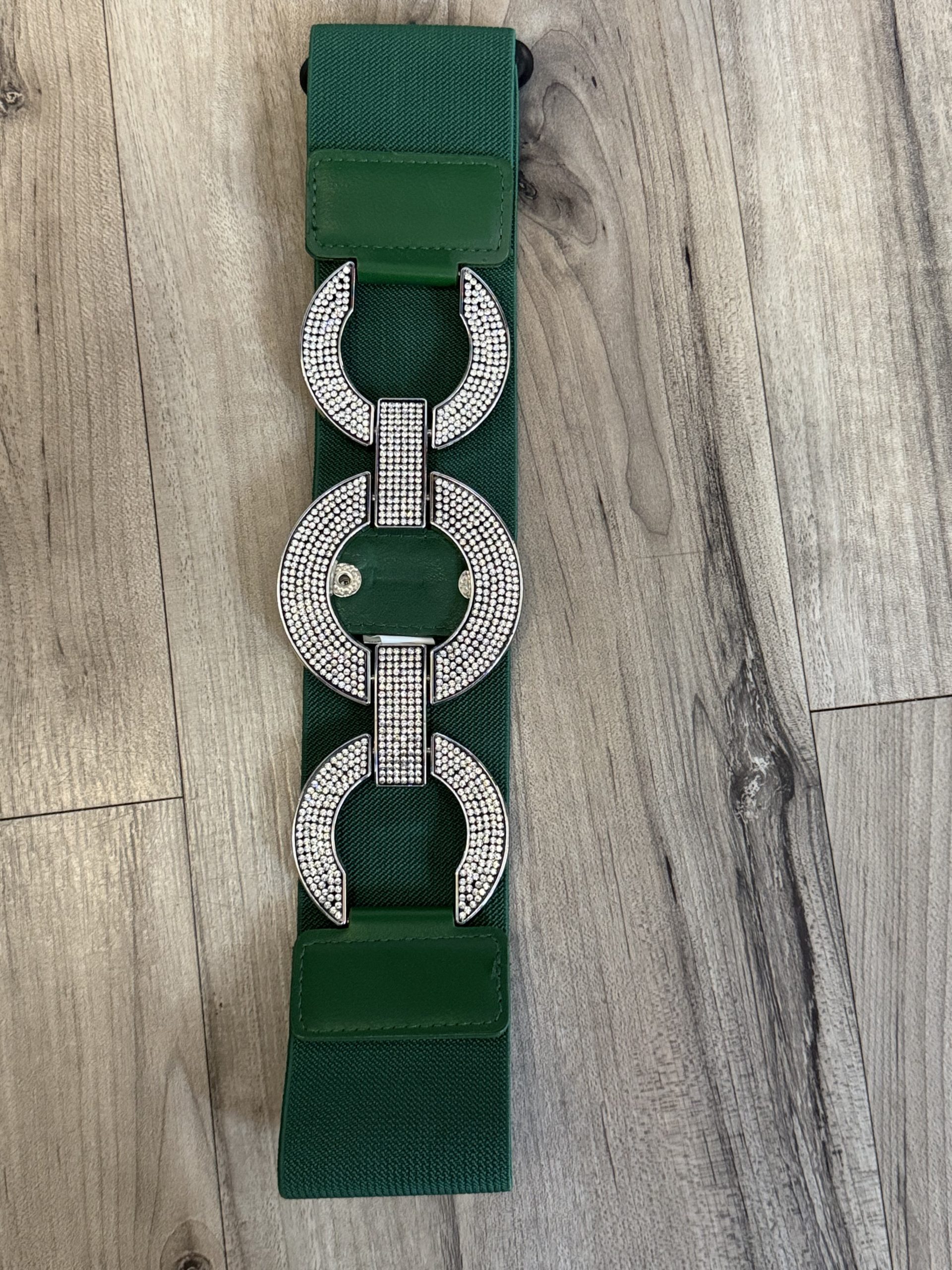 Széles gumis öv kerek, strasszos díszítéssel zöld - Image 2