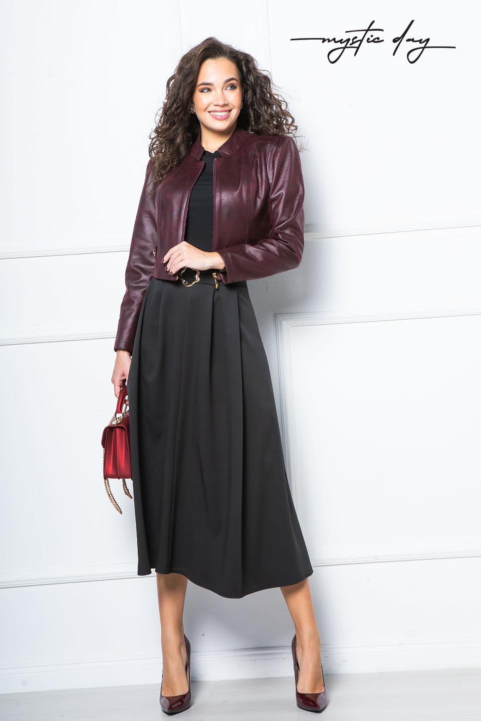 Mystic Day Samanta koptatott velúr kabát burgundi - Image 3