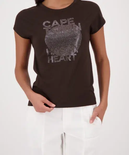 Monari barna strasszos és feliratos felső