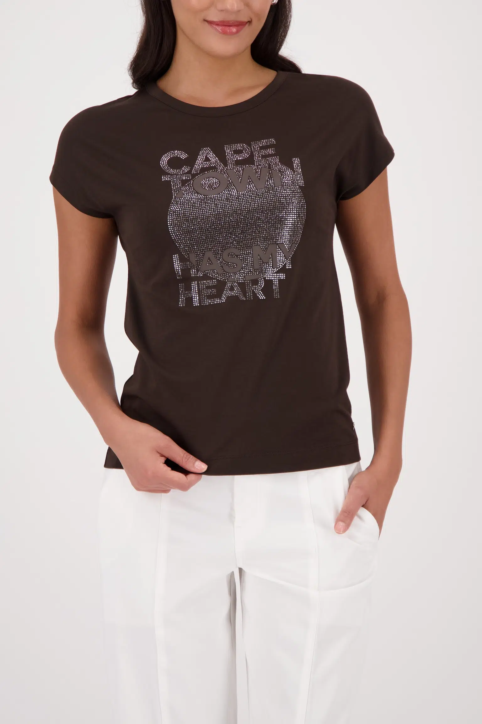 Monari barna strasszos és feliratos felső