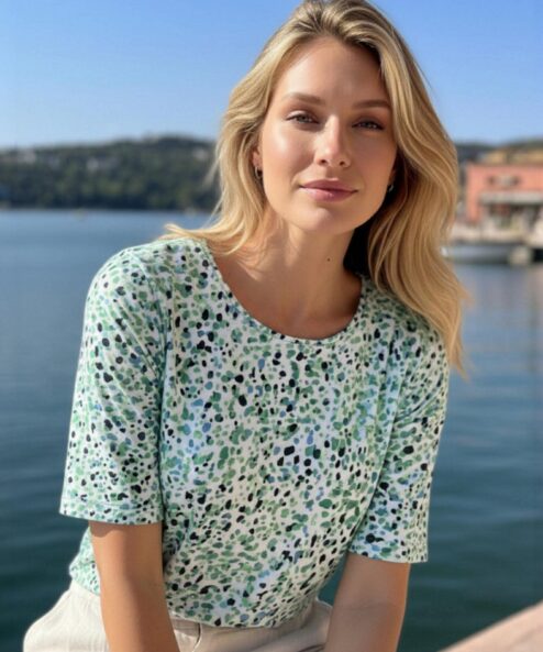 Alternative view of Navigazione menta kék pötty mintás jersey felső