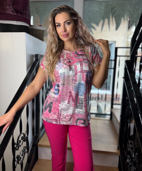 A Navigazione pink betű mintás rövid ujjú felső alternatív nézete