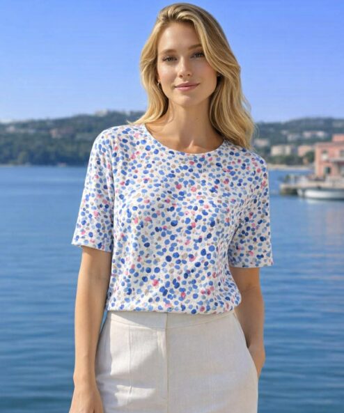 Navigazione pink kék pötty mintás jersey felső