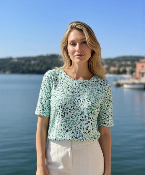Navigazione menta kék pötty mintás jersey felső