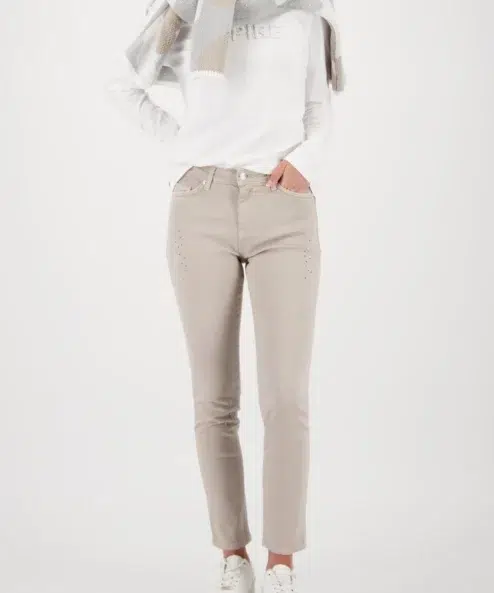 Monari koptatott farmer strasszokkal (bézs)