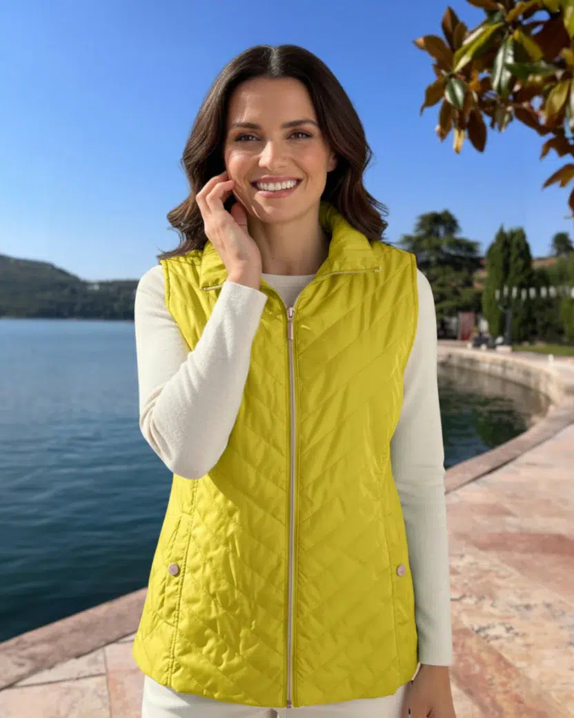 Navigazione Könnyű, steppelt mellény belső mobiltelefon-zsebbel sárga