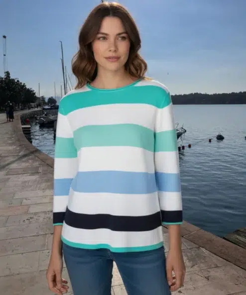 Navigazione 3/4 ujjú, átmeneti pulóver menta csíkokkal