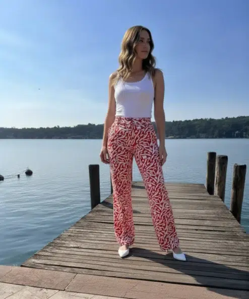 Navigazione piros-fehér mintás lenge 7/8 nadrág