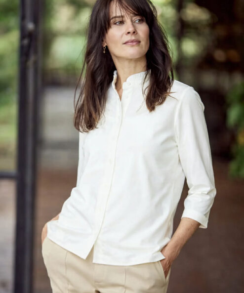 Bloomings álló galléros pamut blúz ekrü