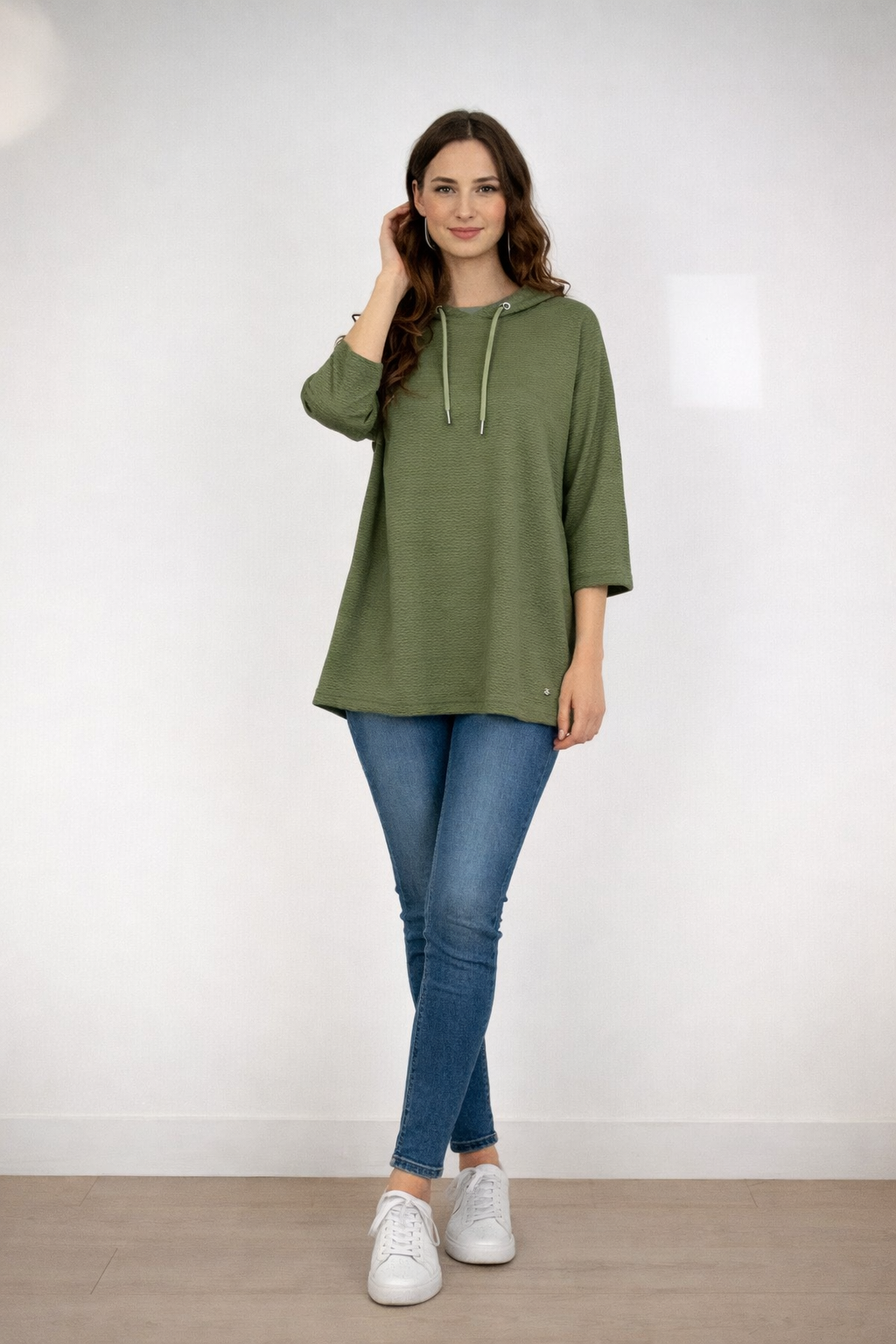 Navigazione 3/4-es ujjú női pulóver oliva