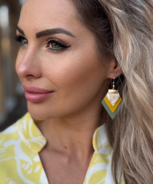 LEYA bőr kézműves fülbevaló négyszög trio