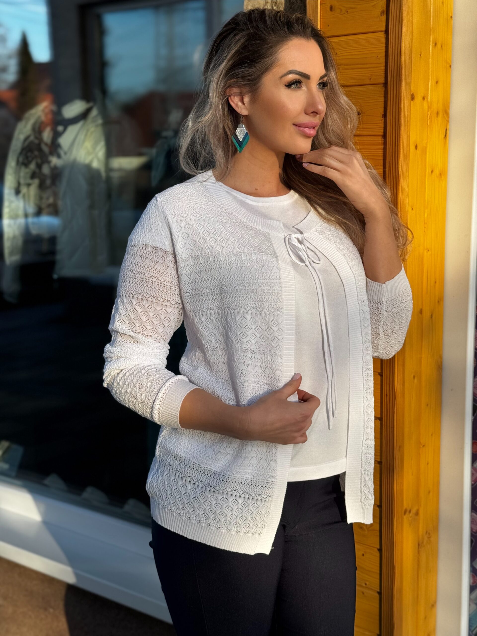 Navigazione fehér kötött könnyű kardigán - Image 2