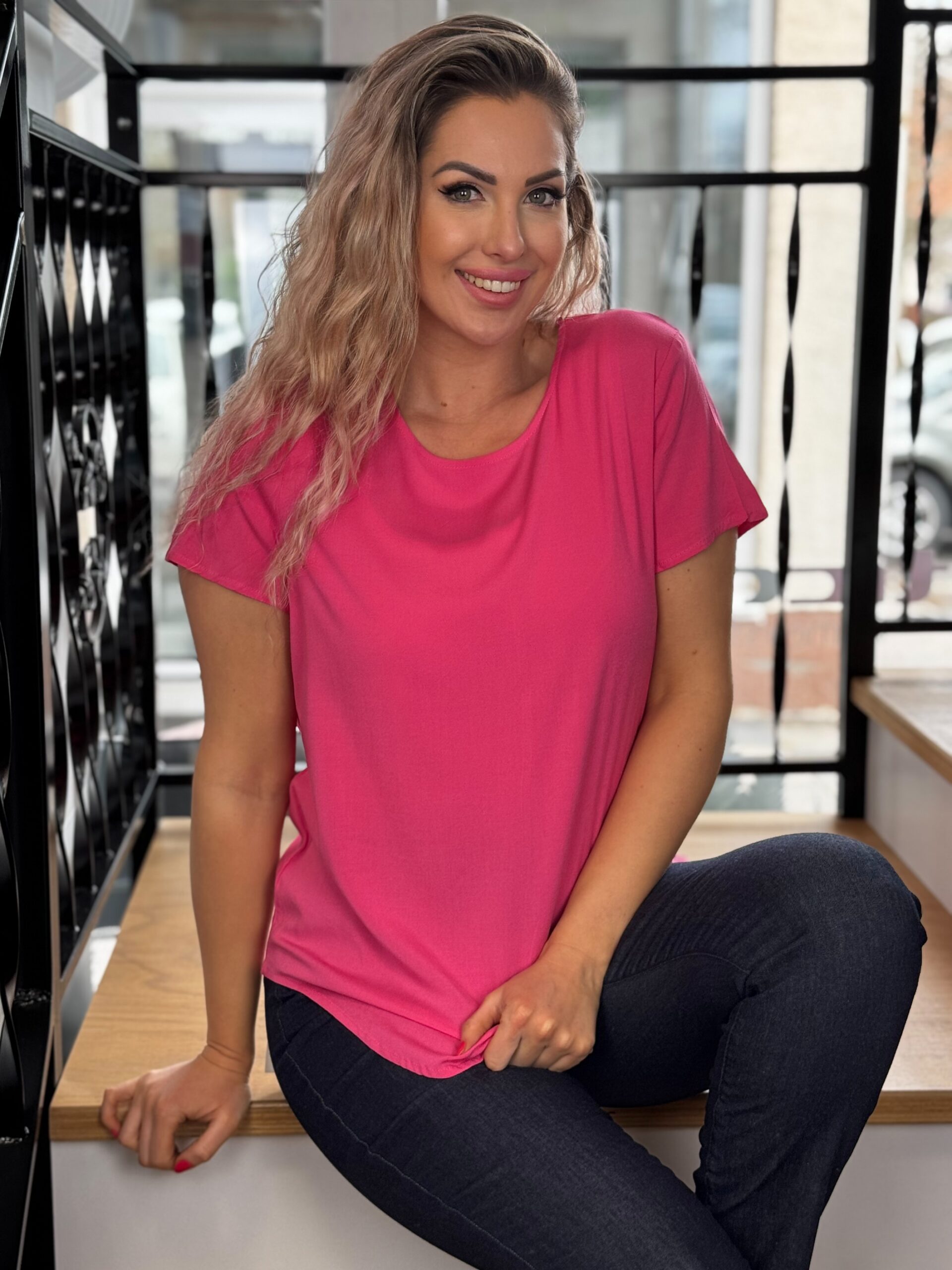 Navigazione pink vékony rövidujjú felső