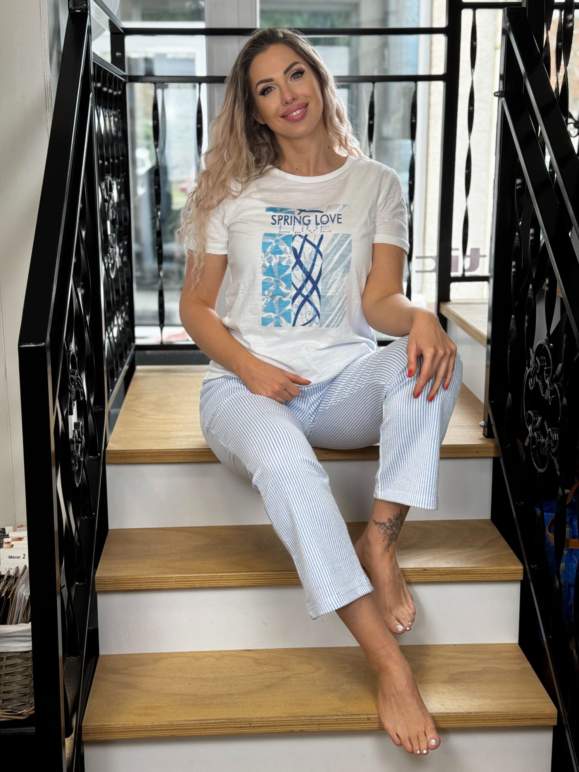 Navigazione csíkos kényelmi nadrág 7/8 hosszal - Image 6