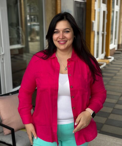 Navigazione rugalmas lenvászon blúz felhajtható pink