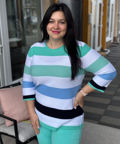 Navigazione 3/4 ujjú, átmeneti pulóver menta csíkokkal