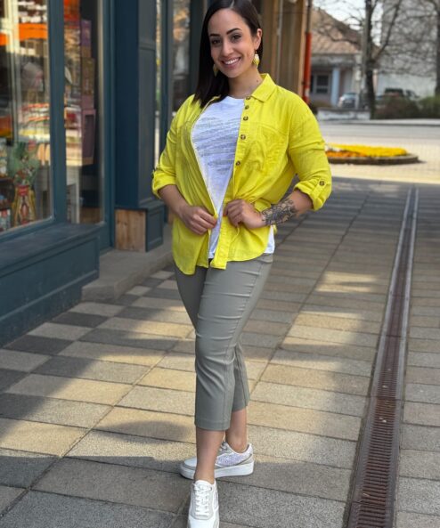 A Navigazione rugalmas lenvászon blúz felhajtható sárga alternatív nézete