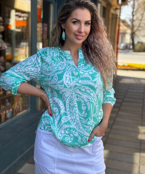 Navigazione türkiz-fehér mintás viszkóz tunika