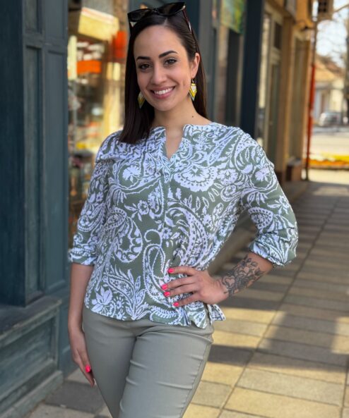 Navigazione oliva-fehér mintás viszkóz tunika