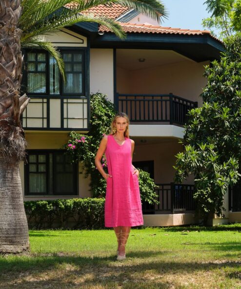 Dolcezza len ujjatlan midi ruha pink