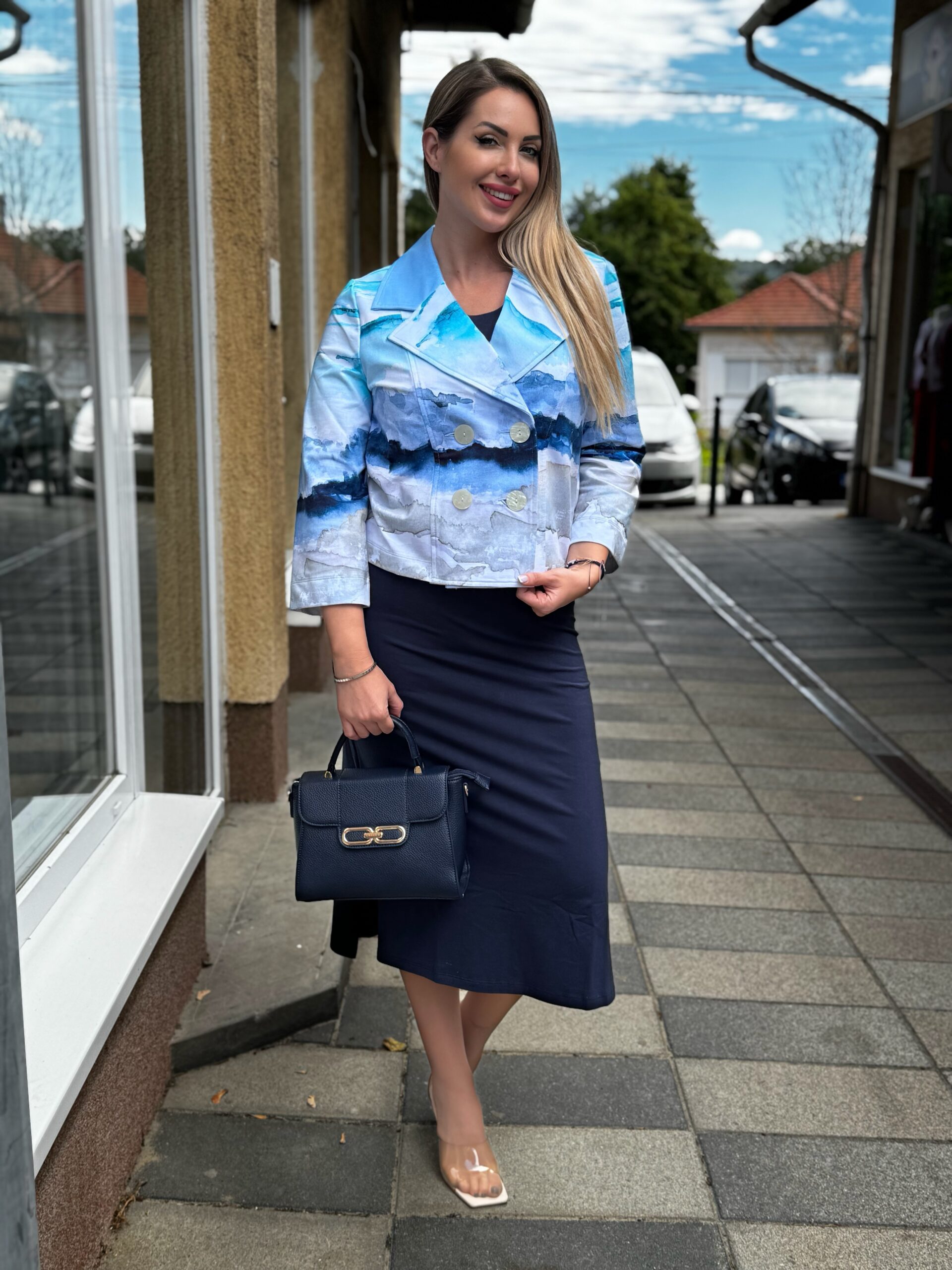 Dolcezza ujjatlan Pamut midi ruha sötétkék - Image 4
