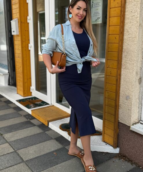 Dolcezza ujjatlan Pamut midi ruha sötétkék - Image 5