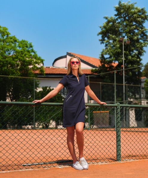 Dolcezza rövid ujjú, galléros ruha sötétkék